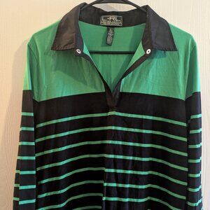Ralph Lauren Lauren Active 3/4 Sleeve Green Navy Striped Polo Womens Size XL